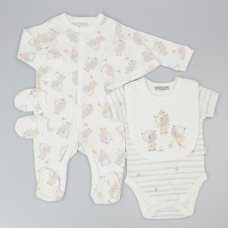 D12960: Baby Unisex Bears 5 Piece Net Bag Gift Set (0-9 Months)